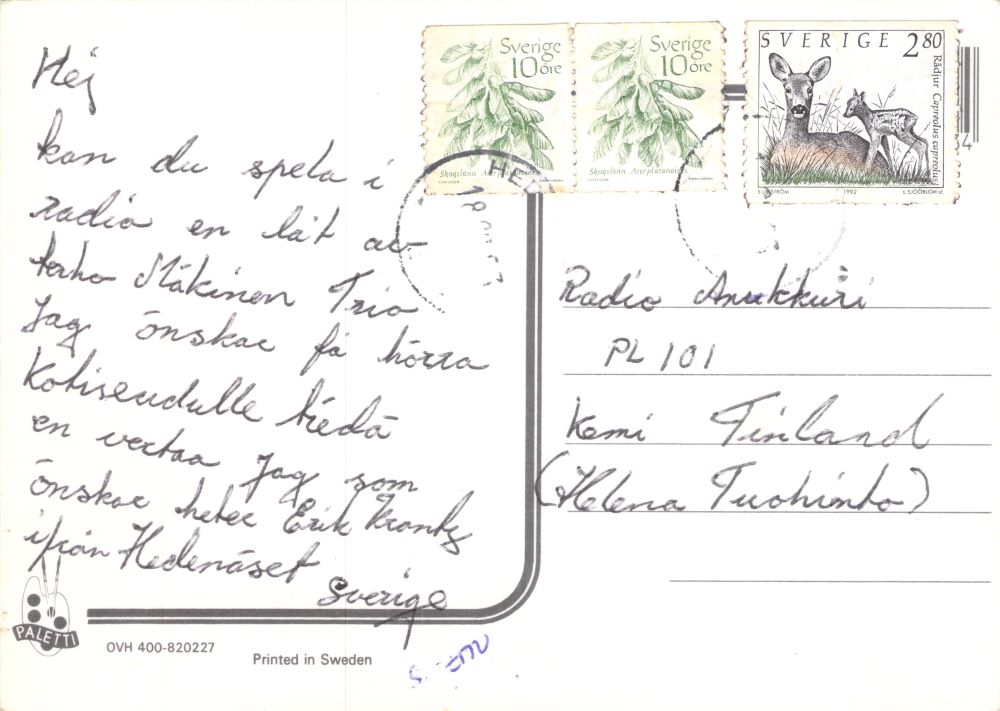 1992 Sweden Roe Deer Postcard