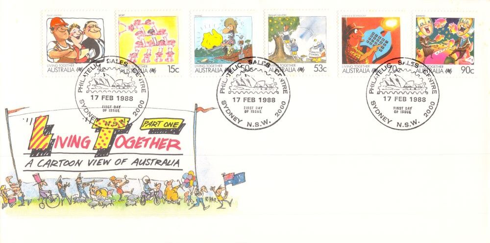 Australia Living Together Cartoon FDC 1988