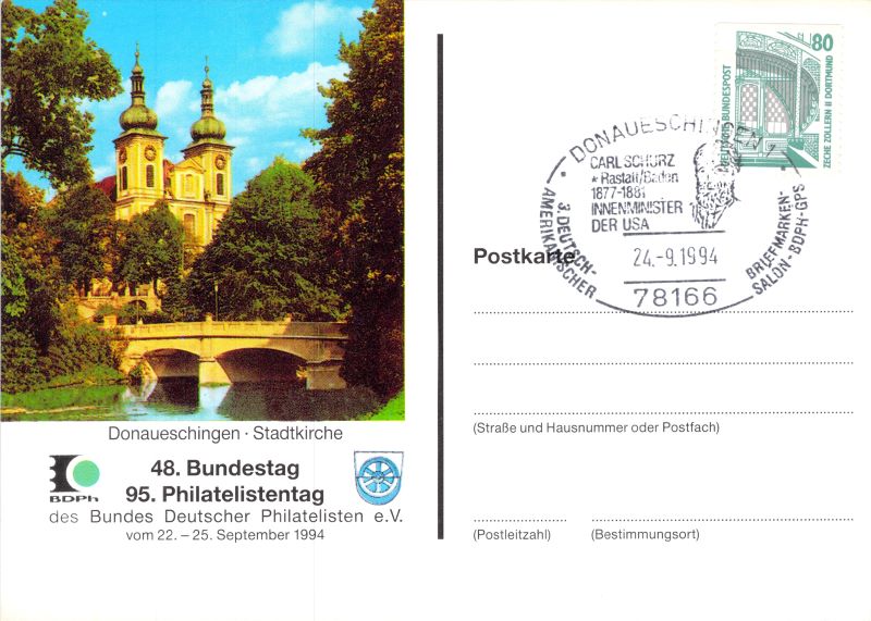 German Bundestag Philatelist Day 1994 Postcard