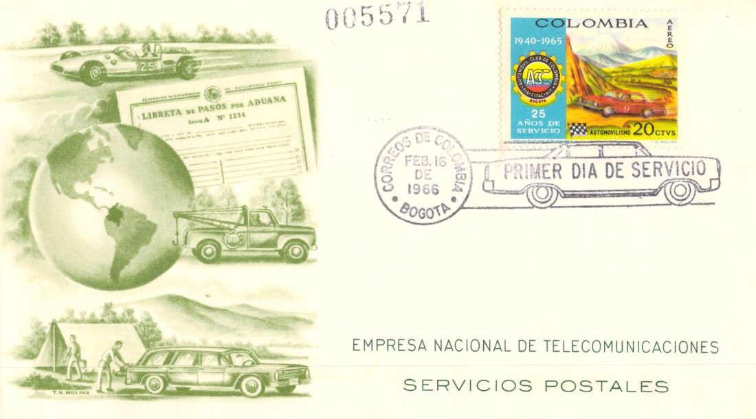 Colombia Scott C480 Automobile Club FDC 1966