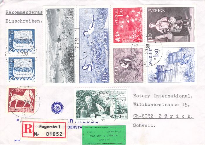 Sverige Letter With Multiple Swedish Stamps 1980