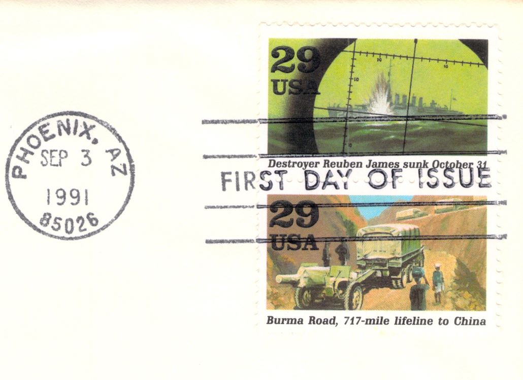  U.S.A. World War 2 1941 Destroyer Reuben James Burma Road FDC