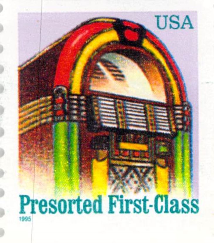 Issue: USA Juke Box Presorted First Class Stamp Type: Stamp Number of Stamps: 3 Stamps Denomination: 25 c Issue Date: 1995 Issued By: United States Postal Service (USPS)