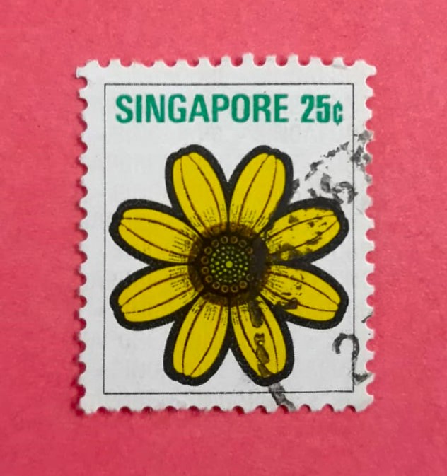 Issue:   Singapore 1973 Sunflower Stamp Type:   Stamp Number of Stamps:  1 Stamps Denomination:   25 C Issue Date:   1973 Issued By:   Singapore Post