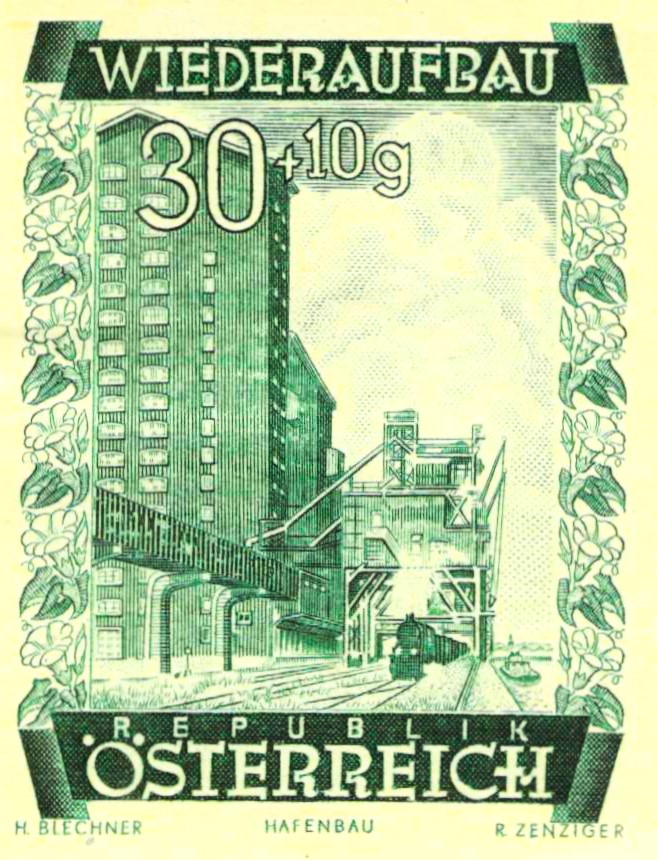 Issue:  Austrian 1948 Wiederaufbau Hafenbau Stamp Type:  Stamp Number of Stamps:  1 Stamps Denomination:   30+10 g Issue Date:  1948 Issued By:  Australia Post