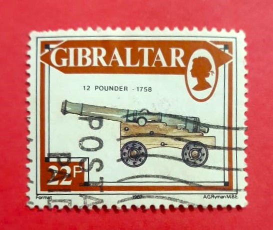 Issue:   Gibraltar 1987 12 Pounder Stamp Type:    Stamp Number of Stamps:    2 Denominations:   22 F , 22 F Issue Date:   1987 Issued By:   Gibraltar Post
