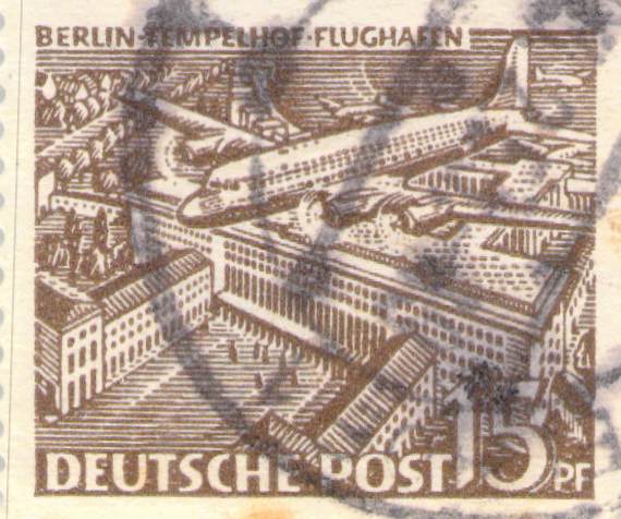 Issue:   German Berlin 1949 Tempelhof Airport Stamp Type:   Stamp Number of Stamps:   1 Denominations:   15 pf Issue Date:  1949 Issued By: Germany Deutsche Post ( Deutschland )