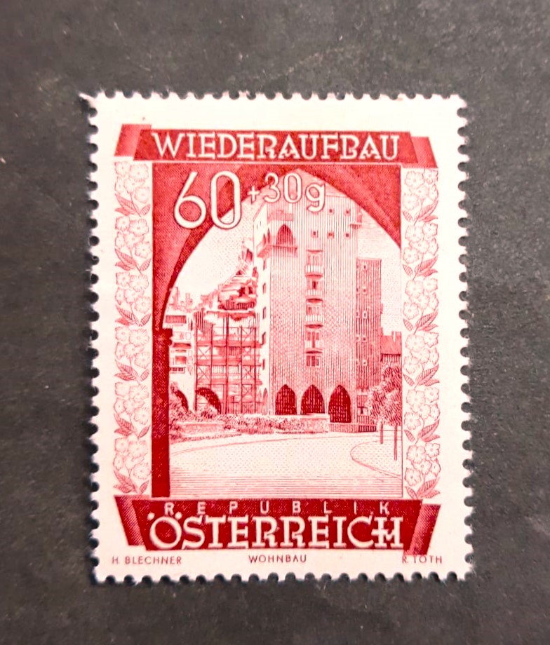 Issue:   Austrian 1948 Wiederaufbau Wohnbau Reconstruction Stamp Type:   Stamp Number of Stamps:  1 Stamps Denomination:   60 + 30 g Issue Date:   1948 Issued By:   Australia Post