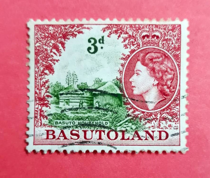 Issue:   Basutoland 1961 Basuto Hougehold Stamp Type:   Stamp Number of Stamps:   1 Denominations:   3 d Issue Date:   1961 Issued By:    Basutoland Post