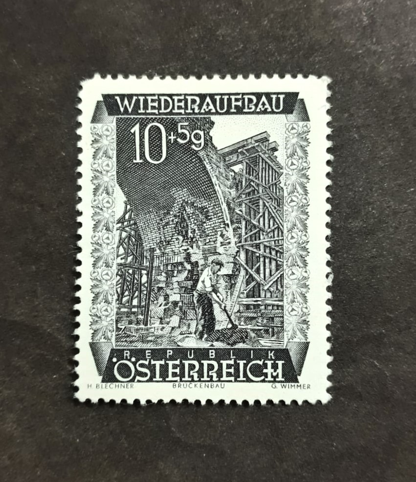 Issue:   Austrian 1948 Reconstruction Bruckenbau Stamp Type:   Stamp Number of Stamps:  1 Stamps Denomination:   10+5 g Issue Date:  1948 Issued By:  Australia Post