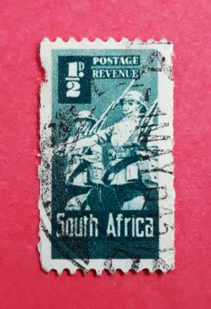 Issue:   South Africa 1942 War Stamp Type:   Stamp Number of Stamps:   1 Denominations:  1/2 D Issue Date:   1942 Issued By: South Africa POST