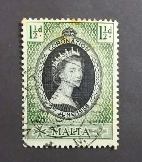 Issue:   Malta 1952 Queen Elizabeth II Stamp Type:   Stamp Number of Stamps:   1 Denominations:    1 1/2  D Issue Date:   1952 Issued By:   Malta Post