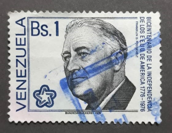 Issue:    Venezuela 1976 Franklin D. Roosevelt  Stamp Type:   Stamp Number of Stamps:   1 Denominations:   1. BS Issue Date:   1976 Issued By:   Venezuela Post