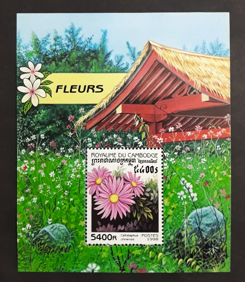 Issue:    Kingdom Of Cambodia 1998 Callistephus Chinensis Souvenir Sheet Type:   Souvenir Sheet Number of Stamps:   1 Denominations:  5400 R Issue Date:   1998 Issued By:    Cambodia Post