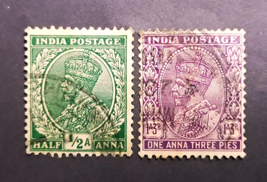 Issue:    India 1939 King George Rare Stamp Type:    Stamp Number of Stamps:   2 Stamps Denomination:    1 A 3 Ps ,  1/2 A Issue Date:   1932, 1911, Issued By:   India POST