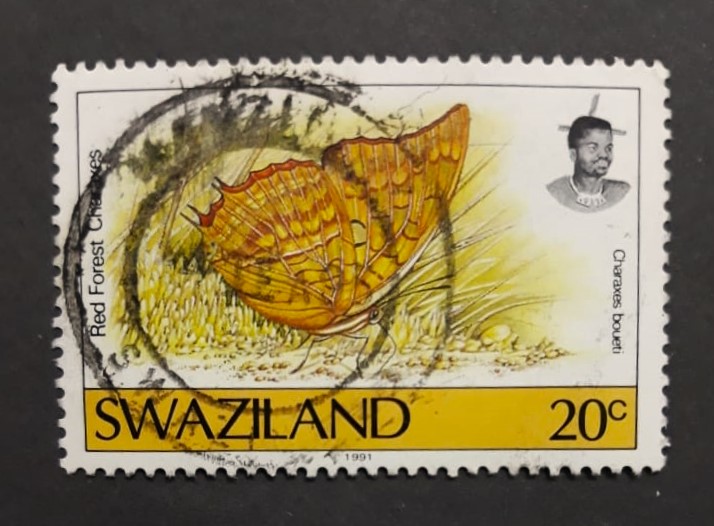 Issue:    Swaziland 1991 Red Forest Charaxes Stamp Type:   Stamp Number of Stamps:   1 Stamps Denomination:   20 C Issue Date:   1991 Issued By:    Swaziland Post