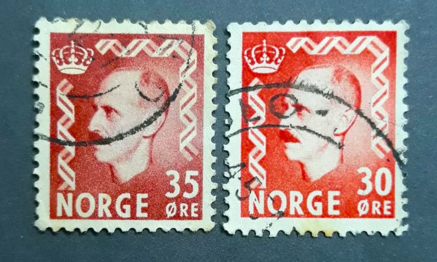 Issue:    Norway 1950 King Haakon Stamp Type:   Stamp Number of Stamps:   2 Denominations:    30  Kr ,  35  Kr Issue Date:   1950 Issued By:    Norway post