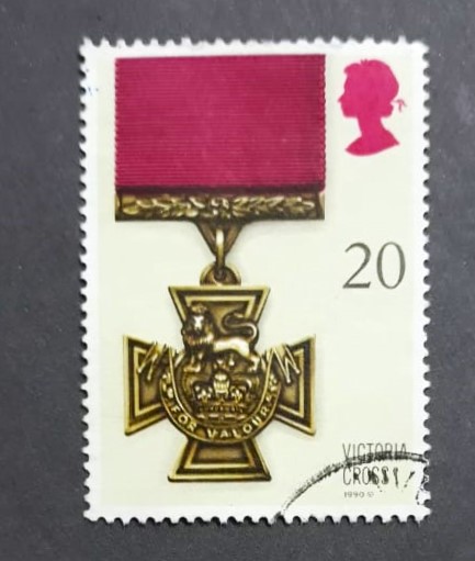 Issue:    UK Victoria Cross Medal 1990 Stamp Type:   Stamp Number of Stamps:   1 Stamps Denomination:   20  £ Issue Date:    1990 Issued By:   Royal Mail, United Kingdom (UK)