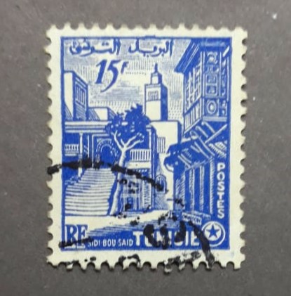 Issue:   Tunisia 1954 Mosque Sidi Ben Makhlouf Stamp Type:   Stamp Number of Stamps:   1 Stamps Denomination:    15 F Issue Date:   1954 Issued By:   Tunisia Post