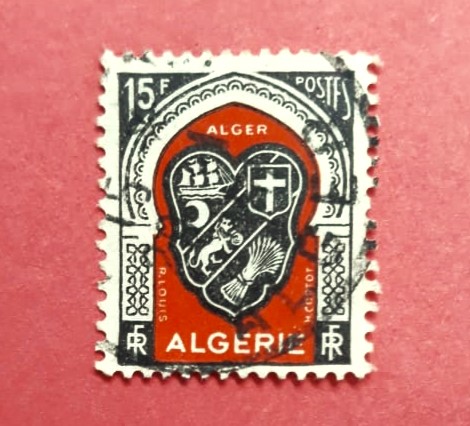 Issue:   Algeria 1946 Coat of Arms Stamp Type:   Stamp Number of Stamps:   1 Stamps Denomination:    15 F Issue Date:   1946 Issued By:   Algeria Post