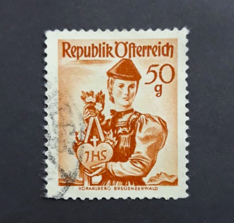 Issue:    Republic Of Austria Vorarlberg Bregenzerwald Stamp Type:   Stamp Number of Stamps:   1 Stamps Denomination:    50 g Issue Date:   1949 Issued By:    Austria Post