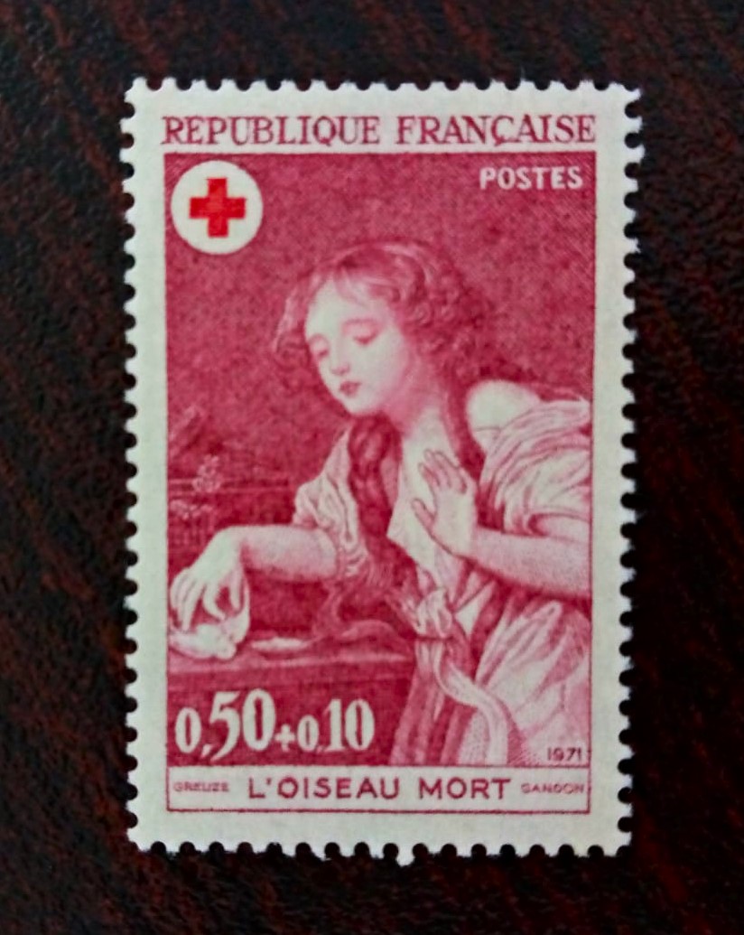 Issue:   France Red Cross 1971 Greuze The Dead Bird Gandon Stamp Type:   Stamp Number of Stamps:   4 Denominations:    0,50+0.10  Issue Date:   1971 Issued By:   France post