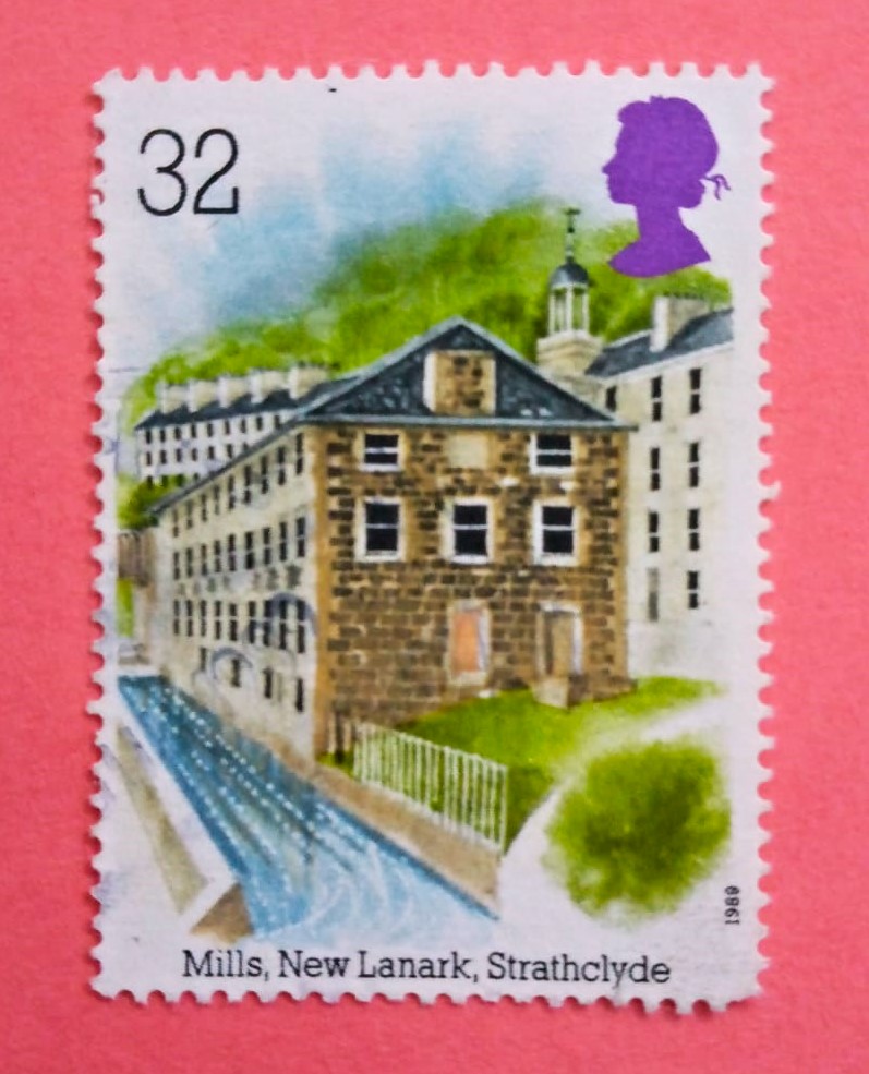 Issue:    Great Britain Mills New Lanark Strathclyde 1989 Stamp Type:   Stamp Number of Stamps:   1 Stamps Denomination:   32 P Issue Date:   1989 Issued By:   Royal Mail, United Kingdom