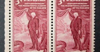 Issue:   USA Isoth Anniversary The Pennsylvania Academy of The Fine Arts Stamp Type:   Stamp Number of Stamps:   6 Stamps Denomination:   3¢  Issue Date:   1955 Issued By:   United States Postal Service (USPS)