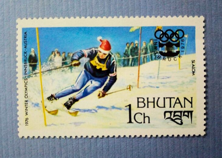 Issue:    Bhutan 1976 Winter Olympics-Innsbruck Austria Stamp Type:    Stamp Number of Stamps:   1 Denominations:   1 CH Issue Date:    1976 Issued By:    Bhutan Post 
