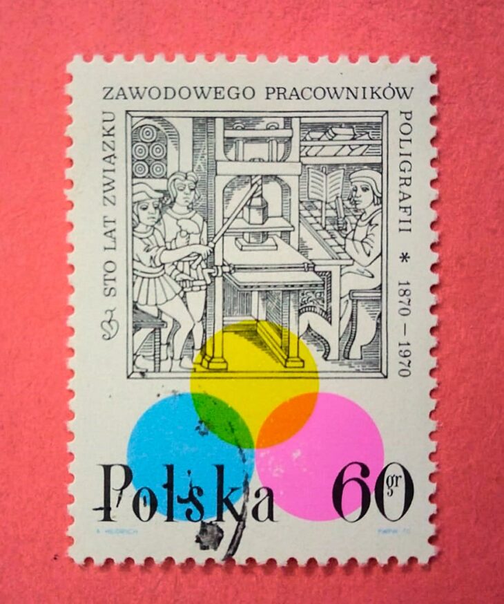Issue:   Poland Professional Employees 1870-1970 One Hundred Years of the Relationship Stamp Type:   Stamp Number of Stamps:  1 Stamps Denomination:     60 GR Issue Date:    1970 Issued By:   Poland POST 
