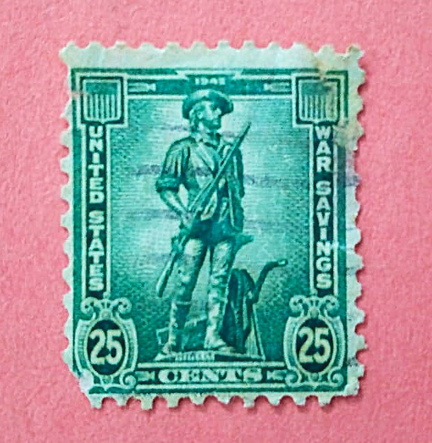 Issue:   USA War Savings Stamp Type:   Stamp Number of Stamps:   1 Stamps Denomination:    25C, Issue Date:    1942 Issued By:    United States Postal Service (USPS)