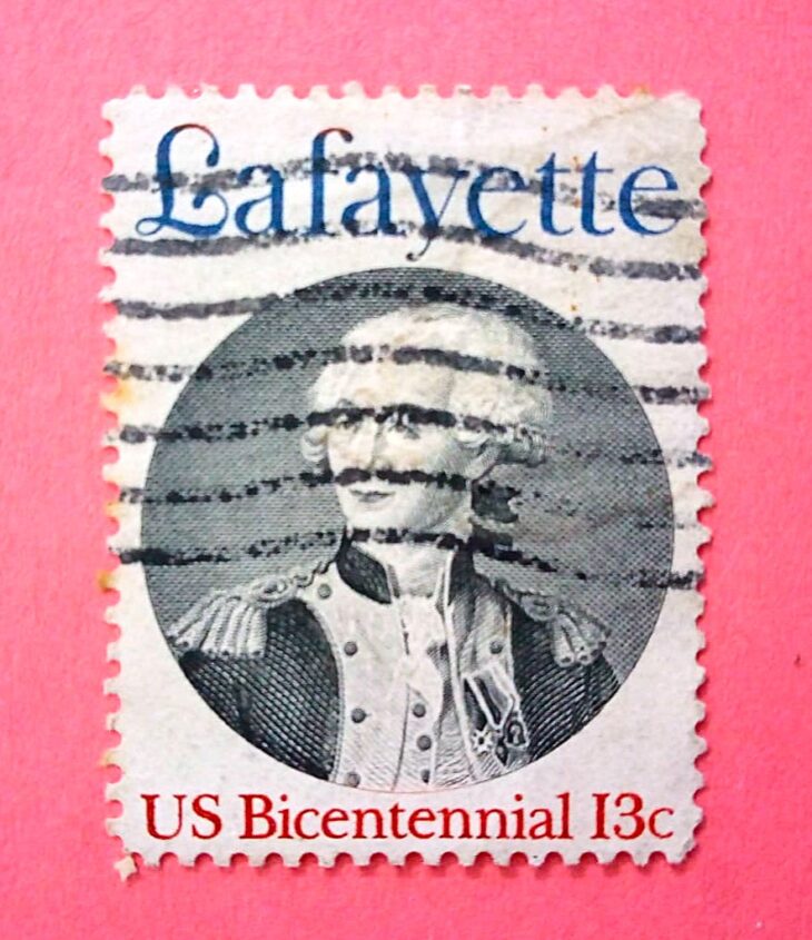 Issue:    US Bicentennial Lafayette Stamp Type:   Stamp Number of Stamps:    1 Stamps Denomination:    13C Issue Date:    1977 Issued By:    United States Postal Service (USPS)