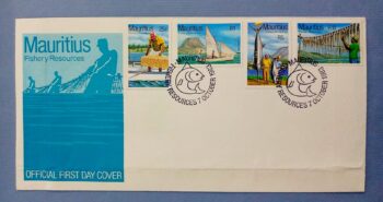 Issue:    Mauritius 1983 Fishery Resources First Day of Cover Type:   First Day Cover Number of Stamps:   4 Denominations:     25C,  1R,  5R,  10R, Issue Date:    1983 Issued By:    Mauritius First Day Cover 