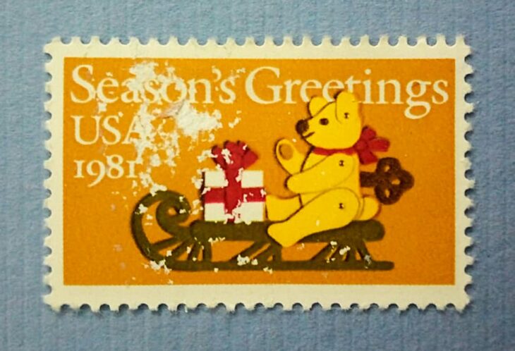 Issue:    USA Season's Greetings 1981 Stamp Type:   Stamp Number of Stamps:   1 Stamps Denomination: Issue Date:    1981 Issued By:    United States Postal Service (USPS)  