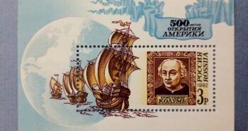 Issue:   Russia 1992 Mint Year 500th Anniversary of the Discovery of America Souvenir Sheet Type:   Souvenir Sheet Number of Stamps:    1 Stamps Denomination:    3P, Issue Date:    1992 Issued By:   Russia POST 