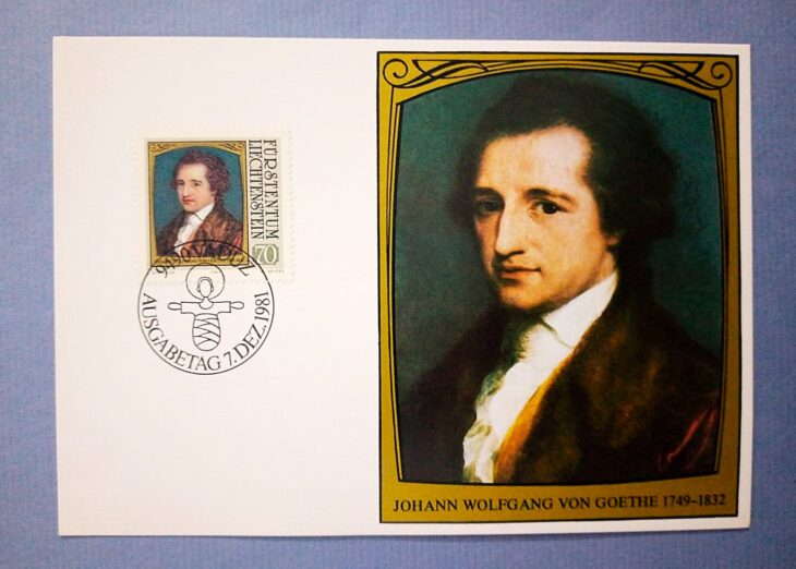 Issue:    Liechtenstein Johann Wolfgang von Goethe 1981 Postcard Type:    Postcard Number of Stamps:    1 Stamps Denomination:     70 rp Issue Date:    1981 Issued By:    Europe Post