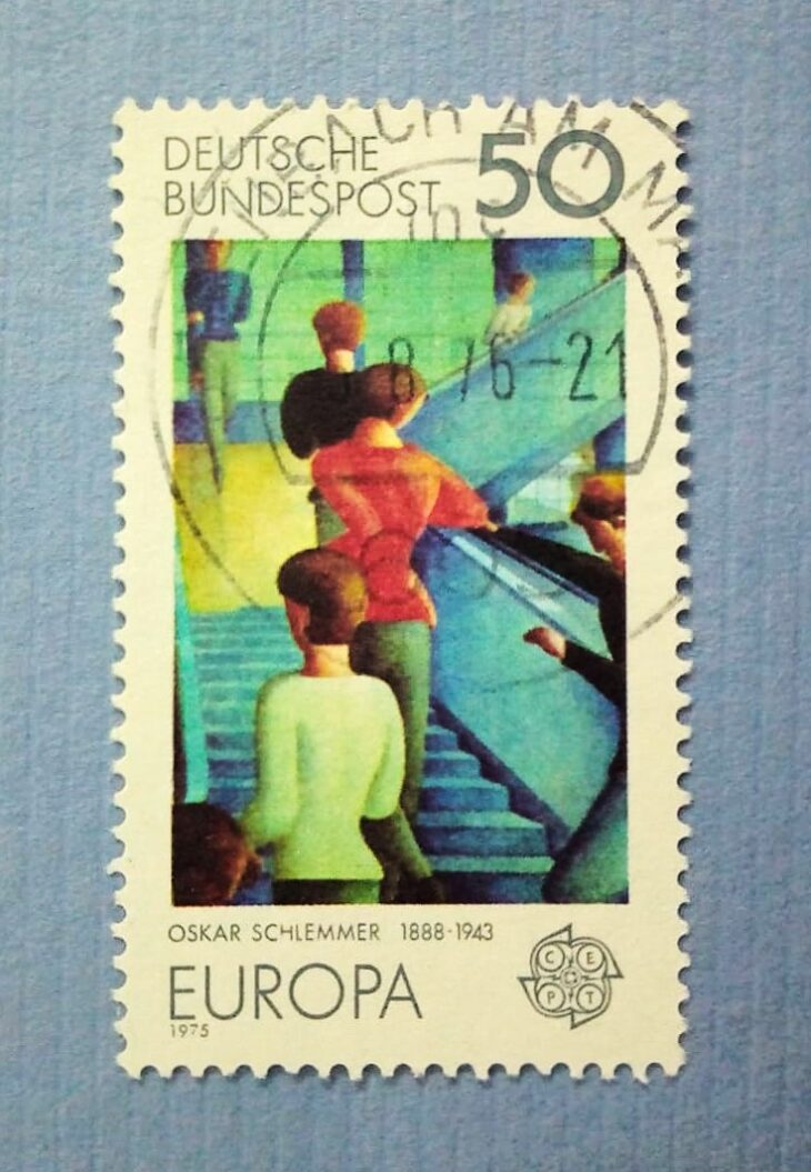 Issue:     Germany 1975 Oskar Schlemmer Stamp Type:    Stamp Number of Stamps:     5 Denominations:     50 PF Issue Date:     1975 Issued By:     Germany Deutsche Post ( Deutschland ) 