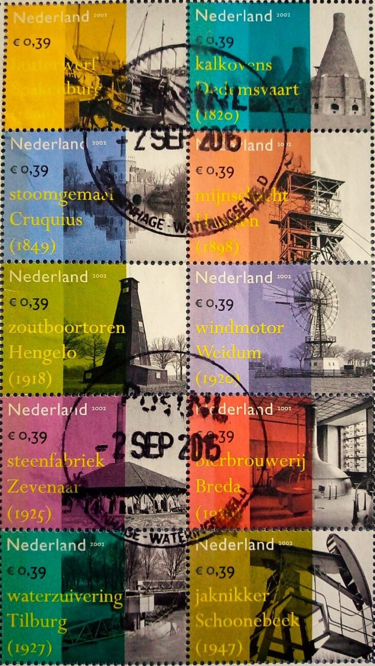 Issue:     Netherland Industrieel Erfgoed 2002 Mini Sheet Type:      Souvenir Sheet Number of Stamps:     10 Stamps Denomination:     0,39 Issue Date:      2002 Issued By:     Netherland Post 