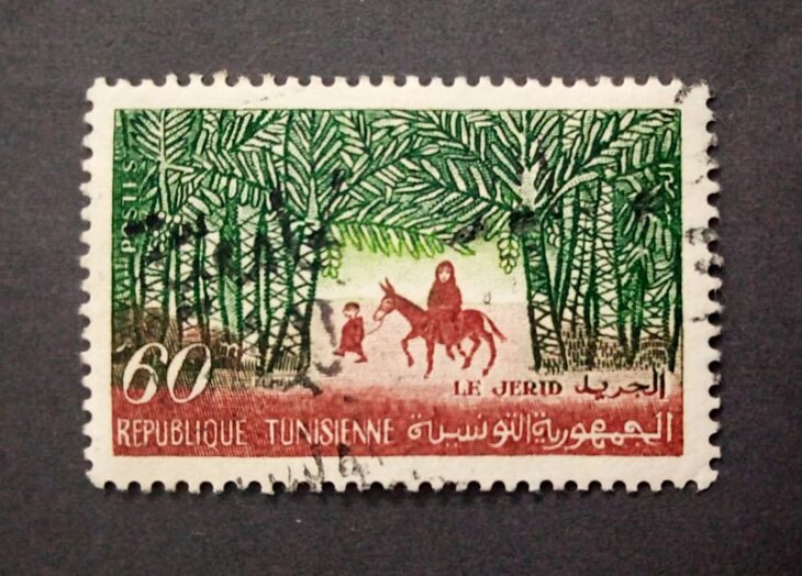 Issue:      Tunisian Djerid Desert 60m 1959 Stamp Type:      Stamp Number of Stamps:      1 Stamps Denomination:      60 M, Issue Date:       1959 Issued By:   Tunisia Post 