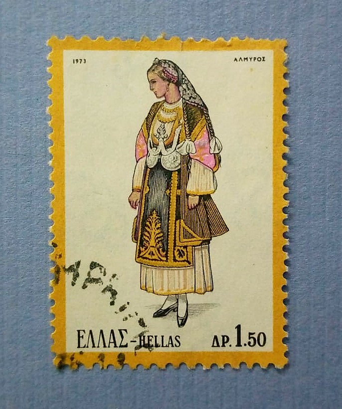 Issue:     Greece Salty Costumes 1973 Greek Stamp Type:     Stamp Number of Stamps:     2 Denominations:      1.50 AP Issue Date:     1973 Issued By:     Greece Post 