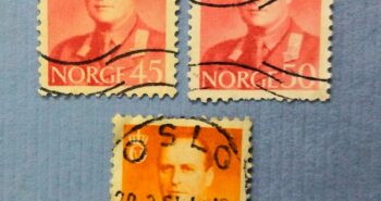 Issue:     Norway Set of King Olav v series Stamp Type:     Stamp Number of Stamps:     3, 1, 1,        Stamps Denomination:     45 Kr ,  50 Kr , 90 Kr,  Issue Date:     1958 Issued By:     Norway Post