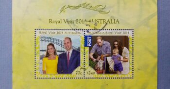 Issue:    Australia Visit 2014 Australia Mini Sheet Type:     Souvenir Sheet Number of Stamps:     2 Denominations:      70C,  2.60$ Issue Date:     2014 Issued By:     Australia Post