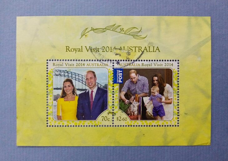 Issue:    Australia Visit 2014 Australia Mini Sheet Type:     Souvenir Sheet Number of Stamps:     2 Denominations:      70C,  2.60$ Issue Date:     2014 Issued By:     Australia Post
