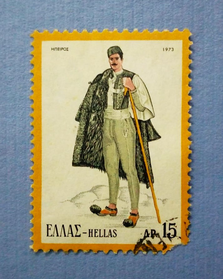Issue:     Greece Continent Costumes 1973 Greek Stamp Type:     Stamp Number of Stamps:     2 Denominations:      15 AP Issue Date:     1973 Issued By:     Greece Post 