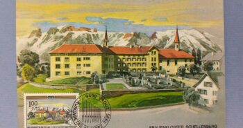 Issue:    Liechtenstein Frauenkloster Schellenberg 1985 Postcard Type:    Postcard Number of Stamps:    1 Denominations:    100 y Issue Date:     1985 Issued By:    Europe Post 