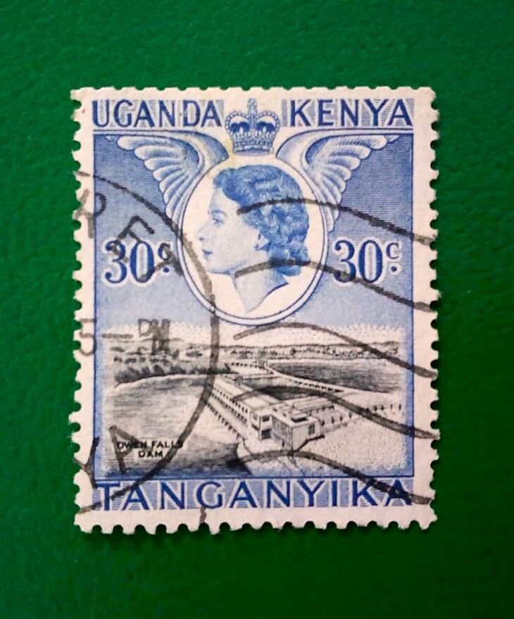 Issue:      Kenya Uganda Tanganyika Owen Falls Dam 1954 Stamp Type:     Stamp Number of Stamps:      6 Stamps Denomination:       30 C,  Issue Date:       1954 Issued By:      Kenya Post 
