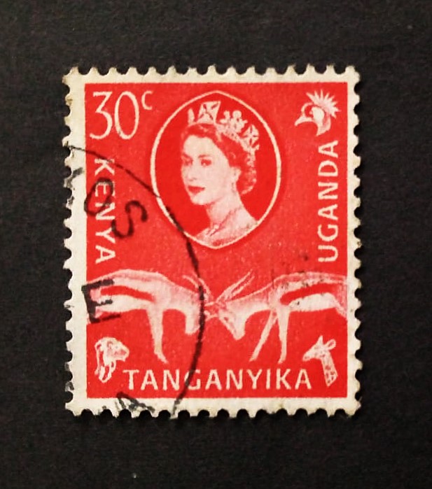 Issue:      Kenya Uganda Tanganyika Queen Elizabeth 1960 Red Stamp Type:     Stamp Number of Stamps:      3 Stamps Denomination:       30 C,  Issue Date:       1960 Issued By:      Kenya Post 
