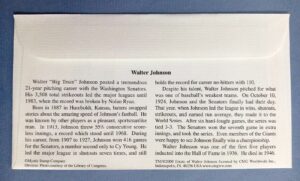 USA Legends of Baseball Walter Johnson First Day Cover 