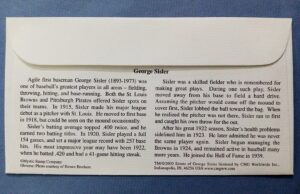 USA Legends of Baseball George Sisler- First Baseman First Day Cover