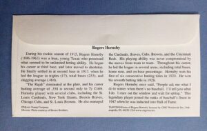 USA Legends of Baseball Rogers Hornsby - Second Baseman First Day Cover